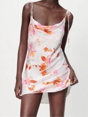Zara | Floral Satin Mini Slip Dress S
